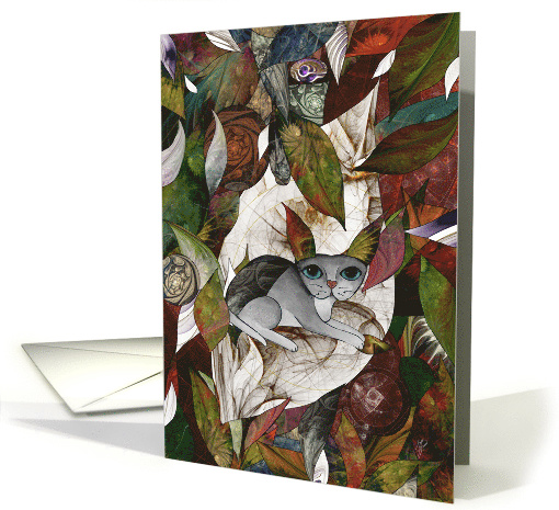Blank Cat on a Leaf Abstract Fractal Digital Collage card (1662804)