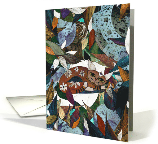 Blank Cat with Flowers Abstract Fractal Digital Collage card (1662806)
