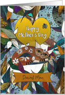 Happy Mother’s Day Dearest Mom Cat with a Stripy Tail and Flowers card