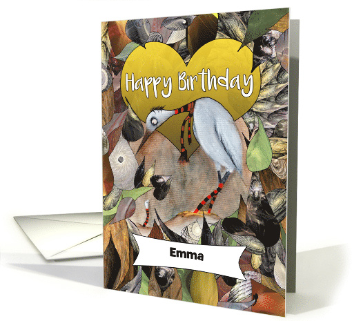 Happy Birthday Custom Name Little Ergot Bird with Stripy Worm card