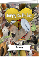 Happy Birthday Custom Name Little Ergot Bird with Stripy Worm card