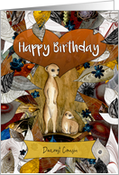 Happy Birthday Dearest Cousin Two Meerkats with Leaves and Flowers card