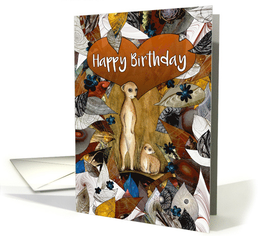 Happy Birthday Two Meerkats with Leaves and Flowers card (1683802)