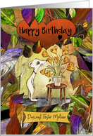 Happy Birthday Dearest Foster Mother White Mouse and Cheesy Flowers card