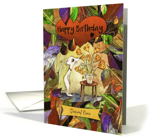 Happy Birthday Dearest Niece White Mouse and Cheesy Flowers card