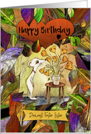 Happy Birthday Dearest Foster Sister White Mouse and Cheesy Flowers card