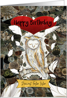 Happy Birthday Dearest Foster Sister with Owl and Feathers card