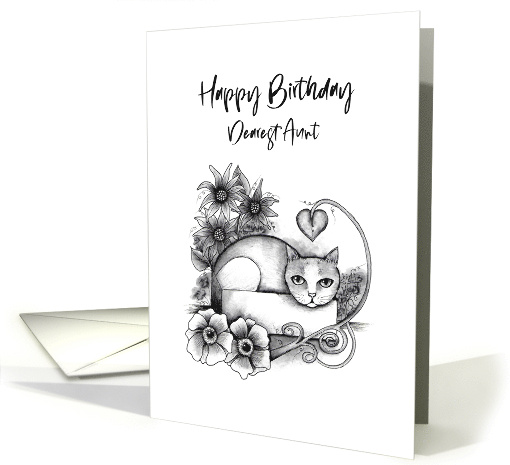 Happy Birthday Dearest Aunt Tabby Cat in a Box with Flowers card