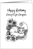 Happy Birthday Dearest Foster Daughter Tabby Cat in a Box and Flowers card