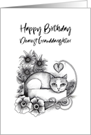 Happy Birthday Dearest Granddaughter Tabby Cat in a Box and Flowers card