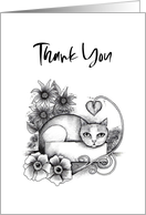 Thank You Tabby Cat in a Box and Flowers card