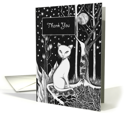 Thank You White Cat Flowers and Moon card (1732018)