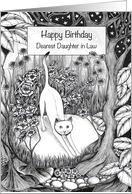 Happy Birthday Dearest Daughter in Law White Cat in a Flower Garden card