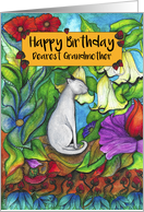 Happy Birthday Dearest Grandmother White Cat sitting with flowers card