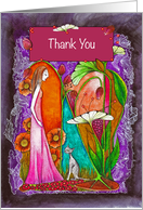 Thank You Woman with Cat in Fantasy Garden card