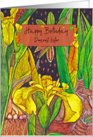 Happy Birthday Dearest Sister Modern Botanical Yellow Iris Flowers card