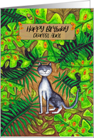 Happy Birthday Dearest Aunt Black and White Cat in Tropical Garden card