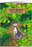 Happy Birthday Dearest Brother Black and White Cat in Tropical Garden card