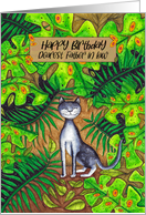 Happy Birthday Dearest Father in Law Cat in Tropical Garden card