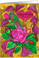 Happy Birthday Aunt Modern Pink Rose and Petals Painting card