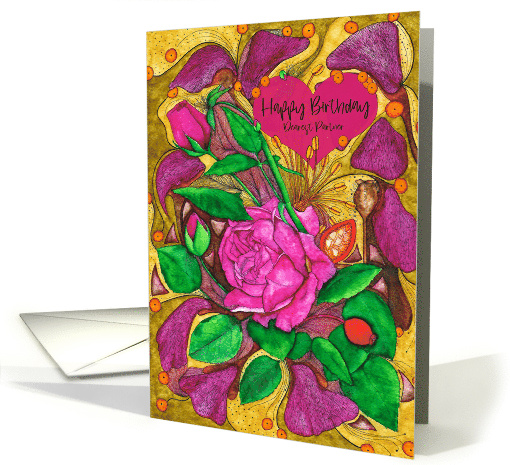 Happy Birthday Dearest Partner Pink Rose and Petals Painting card