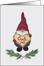 Tomten holding a pepparkaka, God Jul, gingerbread, santa, Swedish card