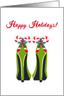 Christmas, Green High Heels, Candy Cane, Holly card
