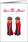 Christmas, Red High Heels, Wreath, Bow card