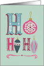 Hand lettered, Ho Ho Ho, Merry Christmas, Ornaments, Faux Gold Glitter card