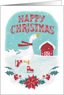 Goose, Ice Skating, Barn, Happy Christmas, Holly card