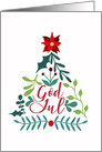 Christmas Tree, Hand Lettered, God Jul, Foliage, Leaves card