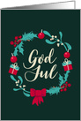 God Jul, Christmas, Swedish, Wreath, Holly, Presents, Mistletoe card