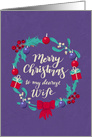 Christmas Wreath, Merry Christmas, Dearest Wife, Purple Distressed card