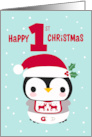 Baby’s First Christmas with Baby Penguin with a Bib and Diapers card