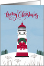 Merry Christmas, Lighthouse, Christmas Wreath, Nautical card