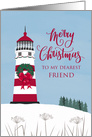 Merry Christmas, Lighthouse, Wreath, Nautical, Friend card