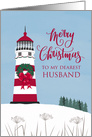 Merry Christmas, Lighthouse, Wreath, Nautical, Husband card