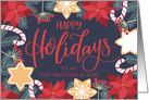 Step Brother and Wife, Happy Holidays, Poinsettia, Candy Cane, Berries card