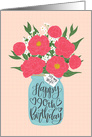 Wife, 90th, Happy Birthday, Mason Jar, Flowers, Hand Lettering card