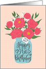 Wife, 91st, Happy Birthday, Mason Jar, Flowers, Hand Lettering card