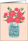 Wife, 92nd, Happy Birthday, Mason Jar, Flowers, Hand Lettering card