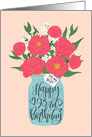 Wife, 93rd, Happy Birthday, Mason Jar, Flowers, Hand Lettering card