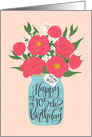 Wife, 105th, Happy Birthday, Mason Jar, Flowers, Hand Lettering card