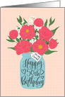 Friend, 50th, Happy Birthday, Mason Jar, Flowers, Hand Lettering card