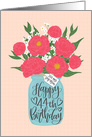 Step Mom, 44th, Happy Birthday, Mason Jar, Flowers, Hand Lettering card