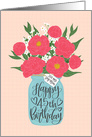 Step Mom, 45th, Happy Birthday, Mason Jar, Flowers, Hand Lettering card