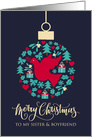 For Sister & Boyfriend with Christmas Peace Dove Bauble Ornament card