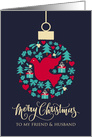 For Friend & Husband with Christmas Peace Dove Bauble Ornament card