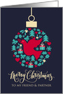 For Friend & Partner with Christmas Peace Dove Bauble Ornament card