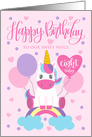 8th Birthday OUR Niece Unicorn Sitting On Rainbow with Balloons card